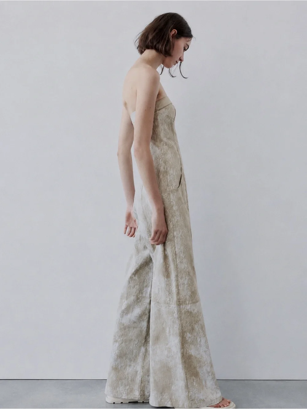 Zara | Blogger Fav Strapless Linen Blend Wide-Leg Jumpsuit ~ Small
